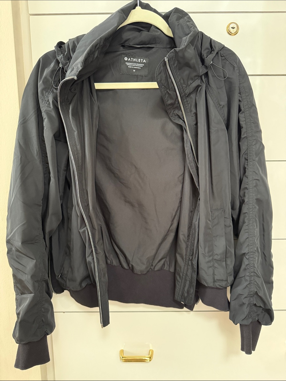 Athleta Women’s Black Hooded Bomber Jacket